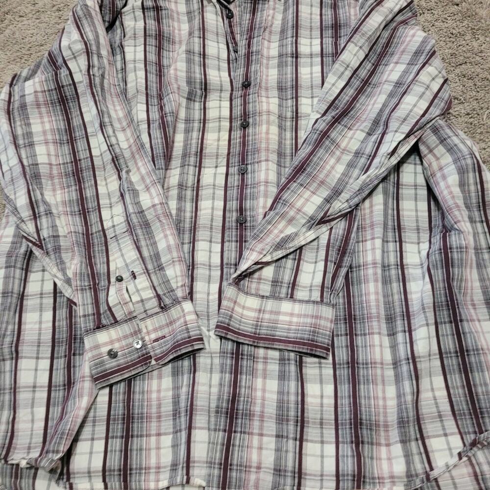 Cutter & Buck 3XT Plaid Button Down Shirt 100% Cotton Burgundy Gray